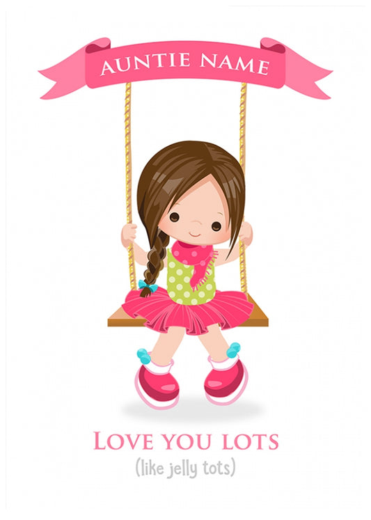 Personalised Girl on a Swing Card for Auntie