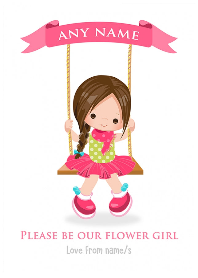 Personalised Girl on a Swing Card for Flower Girl