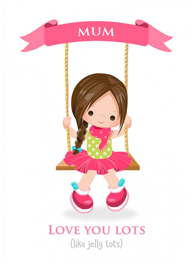 Personalised Girl on a Swing Card for Mum