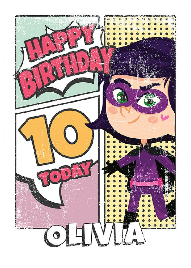 Superhero 10th Birthday Card for Girls (comic)