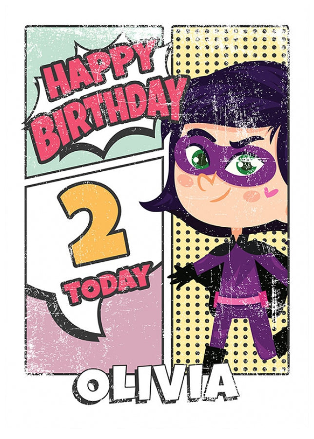 Superhero 2nd Birthday Card for Girls (comic)