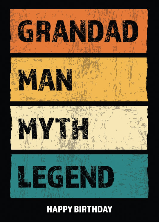 Funny Grandad Birthday Cards - Man Myth Legend - Happy Birthday From Grandkids