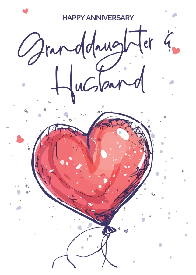 Granddaughter and Husband Anniversary Card - Red Heart Shaped Balloon