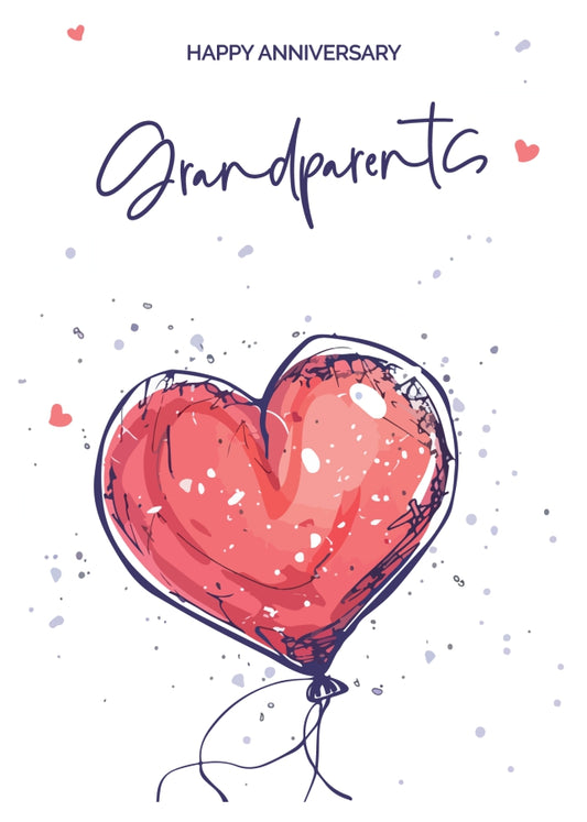 Grandparents Anniversary Card - Red Heart Shaped Balloon