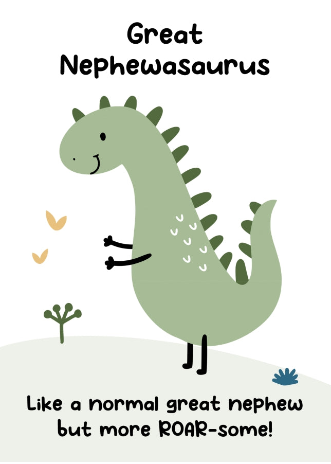 Great Nephew Birthday Card from Uncle or Auntie - Great Nephewasaurus Dinosaur Card