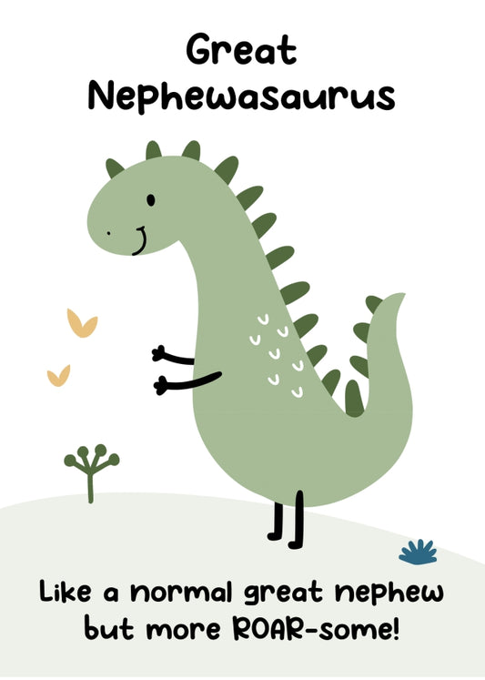 Great Nephew Birthday Card from Uncle or Auntie - Great Nephewasaurus Dinosaur Card