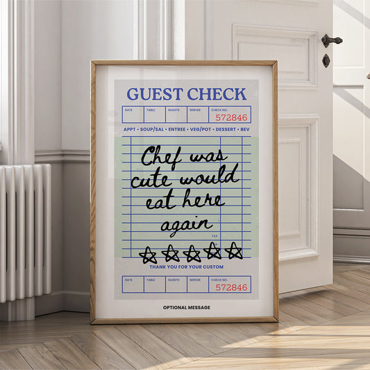 Personalised Kitchen Wall Art - Chef Was Cute Eat Here Again - {VARIATION}