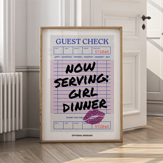 Personalised Kitchen Wall Art - Now Serving: Girl Dinner - {VARIATION}