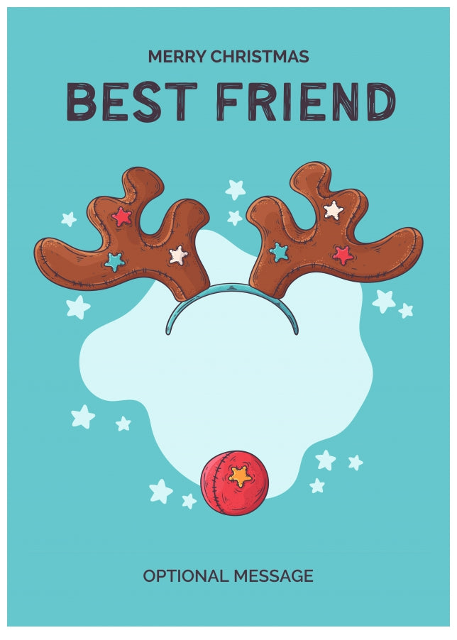 Merry Christmas Card for Best Friend - Hand Drawn Antlers