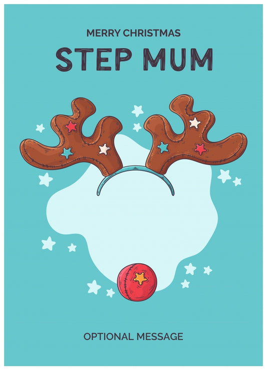 Merry Christmas Card for Step Mum - Hand Drawn Antlers