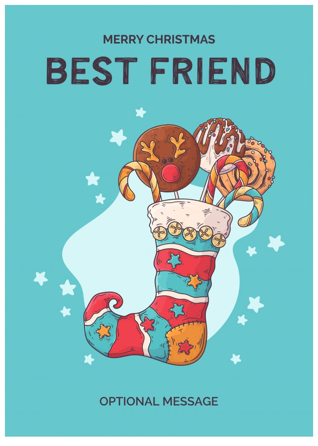 Best Friend Christmas Card - Hand Drawn Stocking