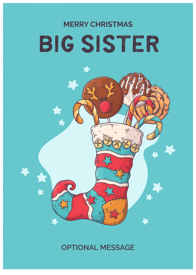 Big Sister Christmas Card - Hand Drawn Stocking