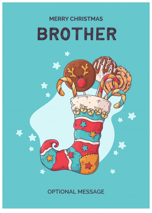 Brother Christmas Card - Hand Drawn Stocking