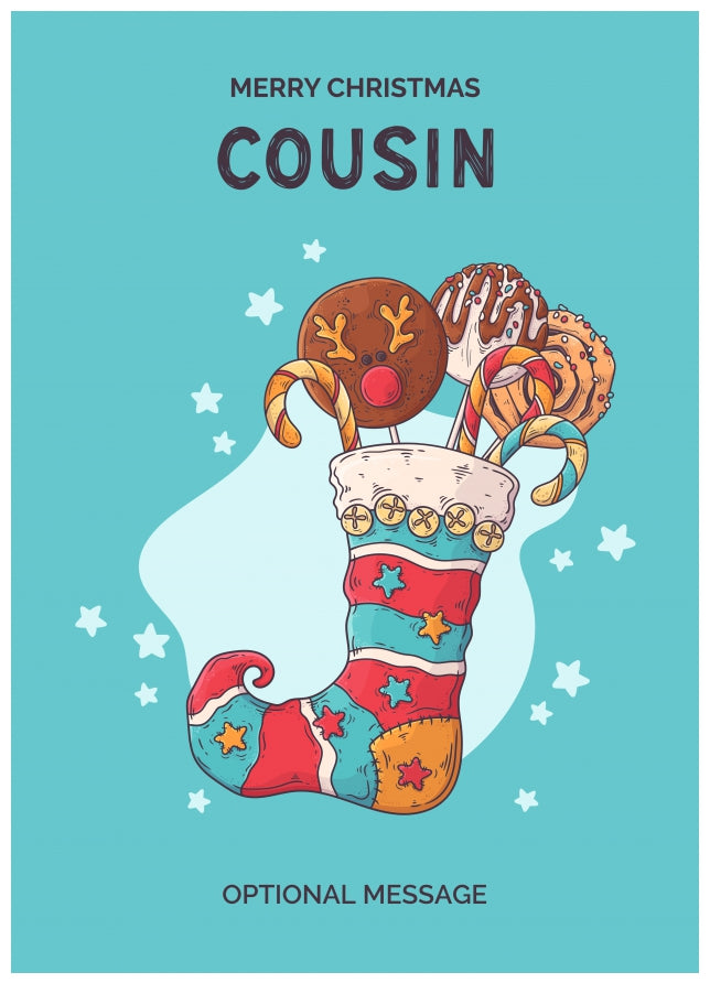 Cousin Christmas Card - Hand Drawn Stocking