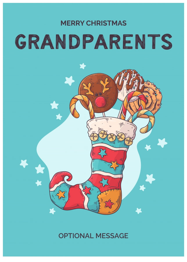 Grandparents Christmas Card - Hand Drawn Stocking