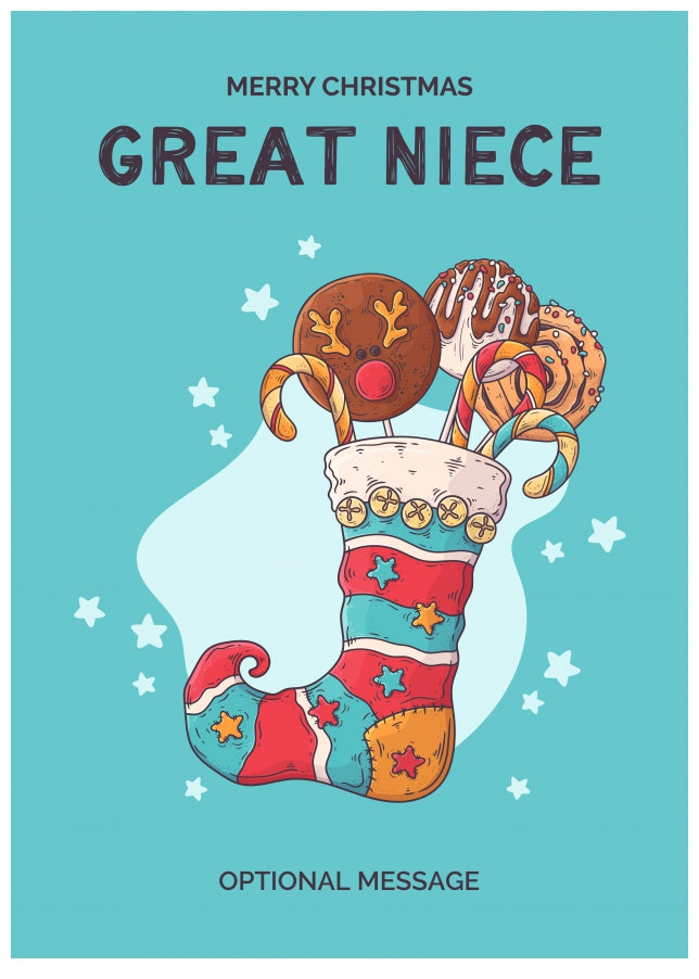 Great Niece Christmas Card - Hand Drawn Stocking