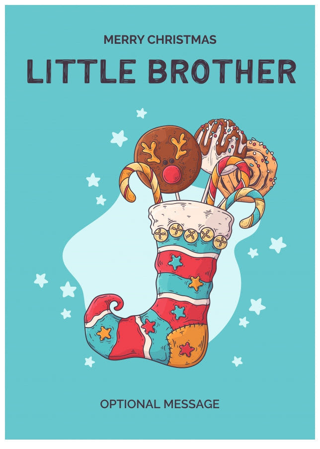 Little Brother Christmas Card - Hand Drawn Stocking