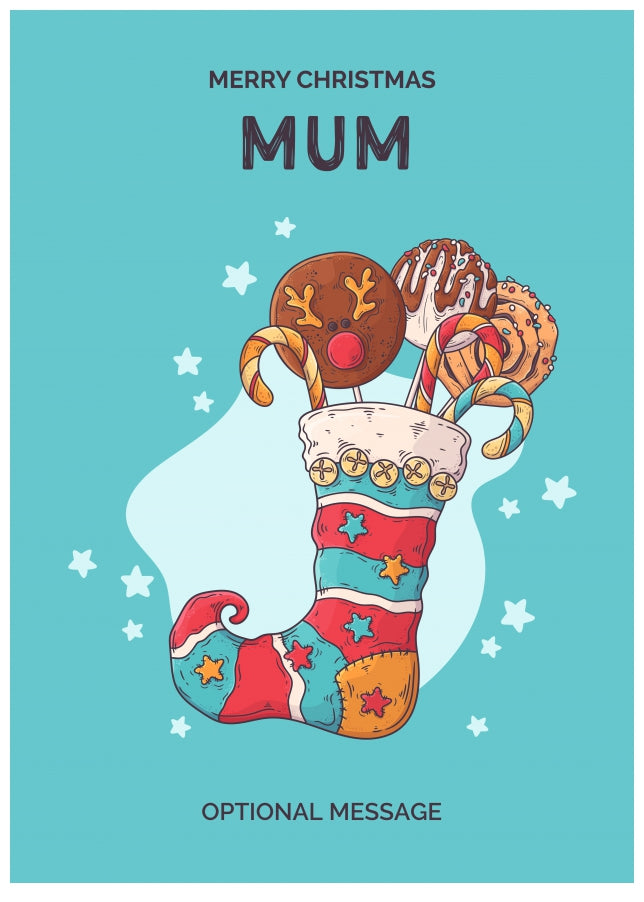 Mum Christmas Card - Hand Drawn Stocking