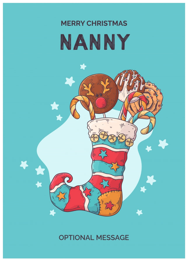 Nanny Christmas Card - Hand Drawn Stocking