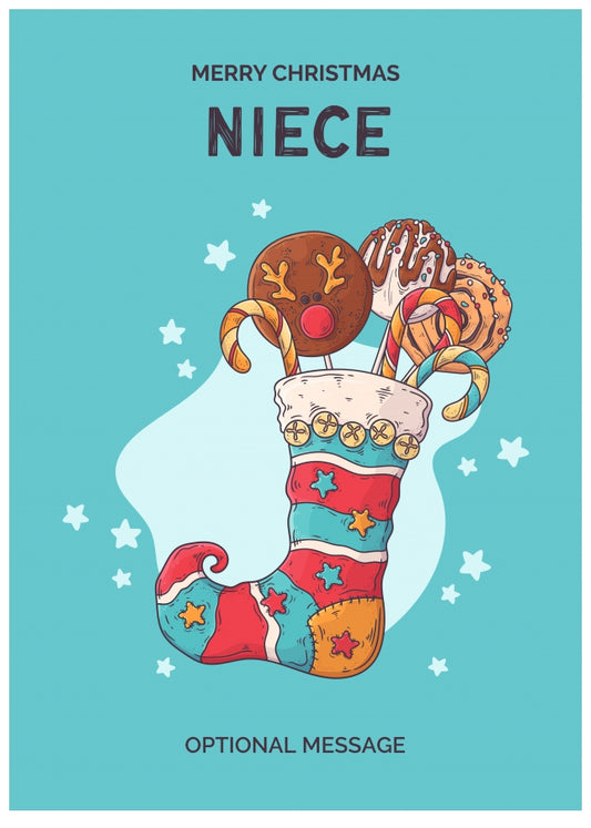 Niece Christmas Card - Hand Drawn Stocking