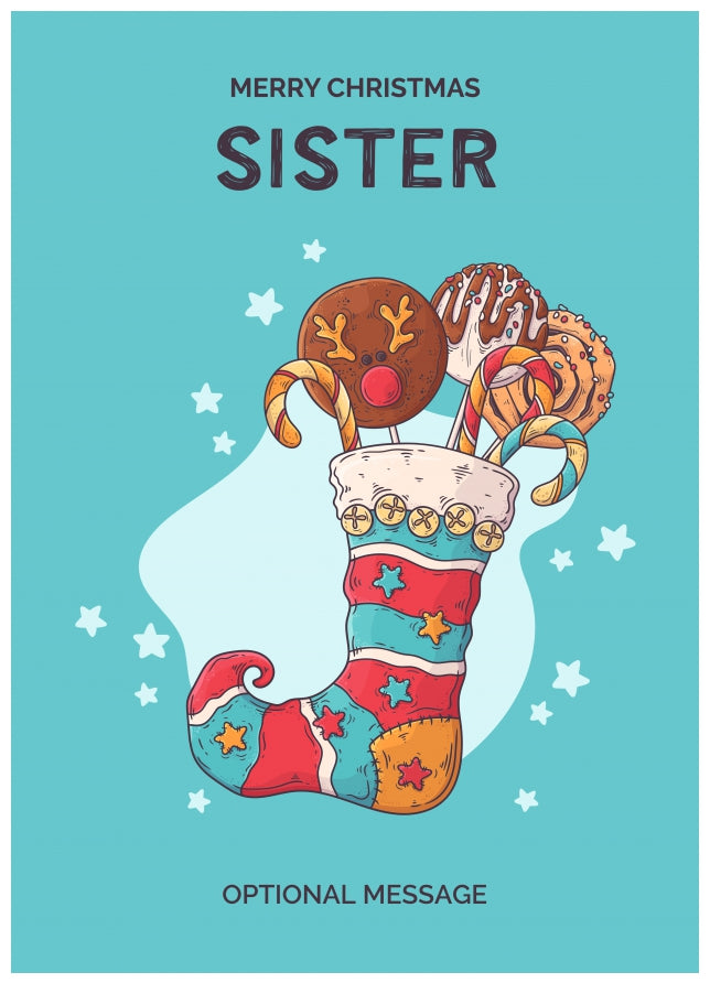 Sister Christmas Card - Hand Drawn Stocking