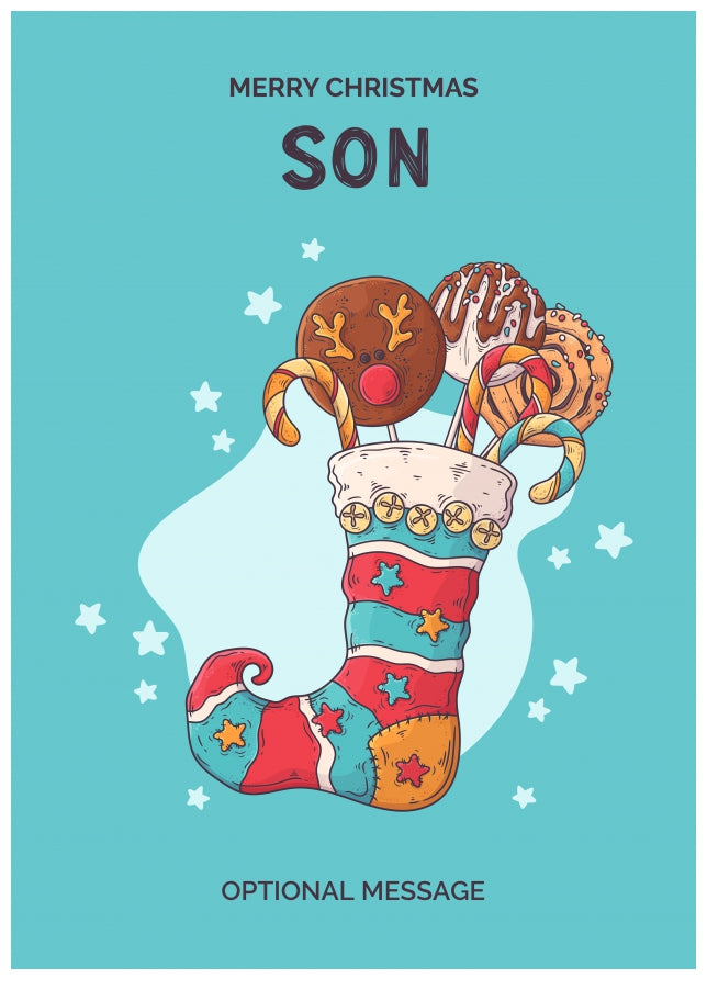 Son Christmas Card - Hand Drawn Stocking