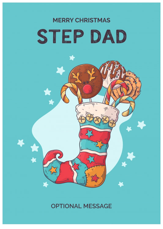 Step Dad Christmas Card - Hand Drawn Stocking