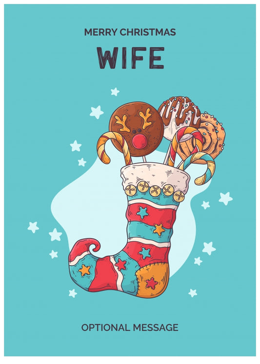 Wife Christmas Card - Hand Drawn Stocking