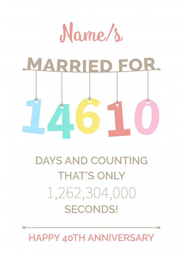 Couples 40th Wedding Anniversary Card - Hanging Design