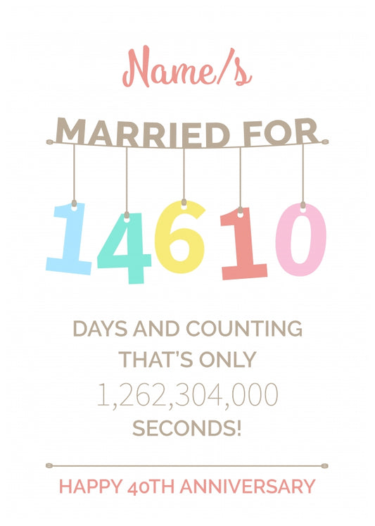 Couples 40th Wedding Anniversary Card - Hanging Design