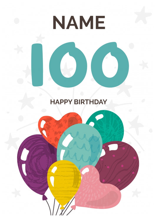 Happy 100th Birthday Card - Fun Balloons Design