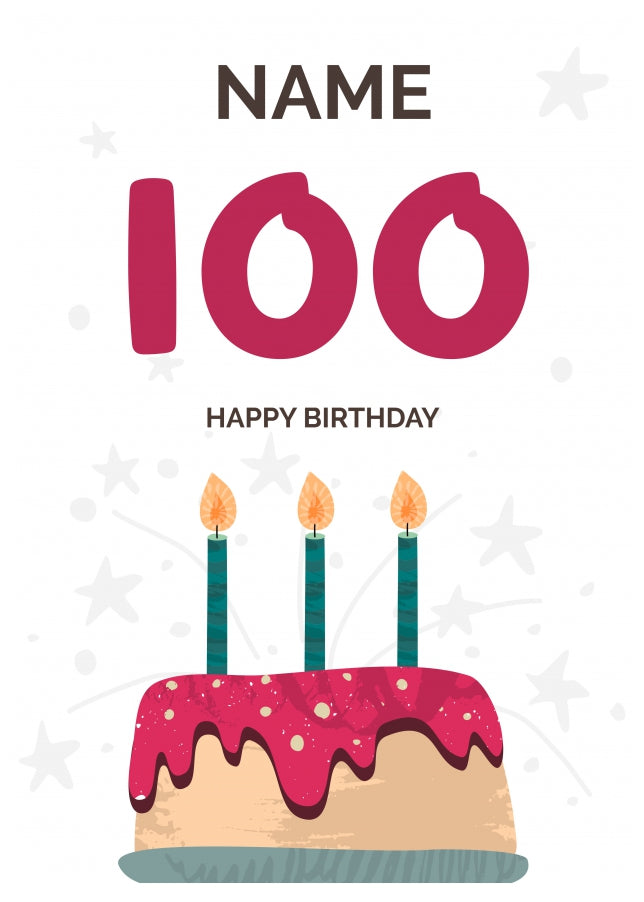 Happy 100th Birthday Card - Fun Birthday Cake Design