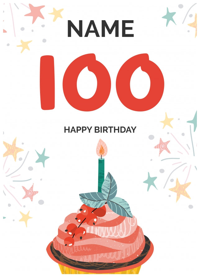 Happy 100th Birthday Card - Fun Cupcake Design