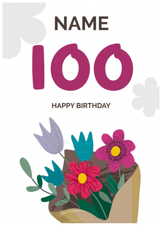 Happy 100th Birthday Card - Bouquet of Flowers