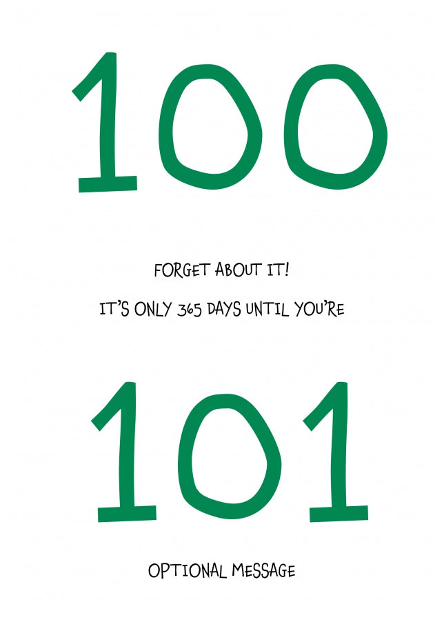 Happy 100th Birthday Card - Forget about it!