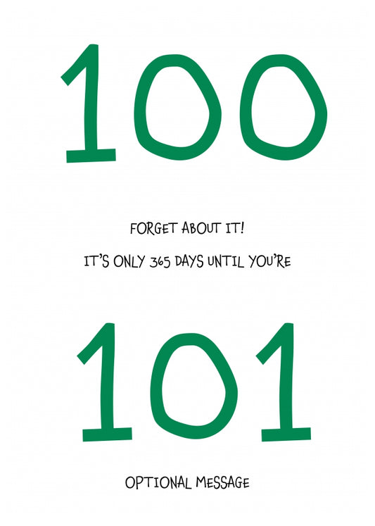 Happy 100th Birthday Card - Forget about it!