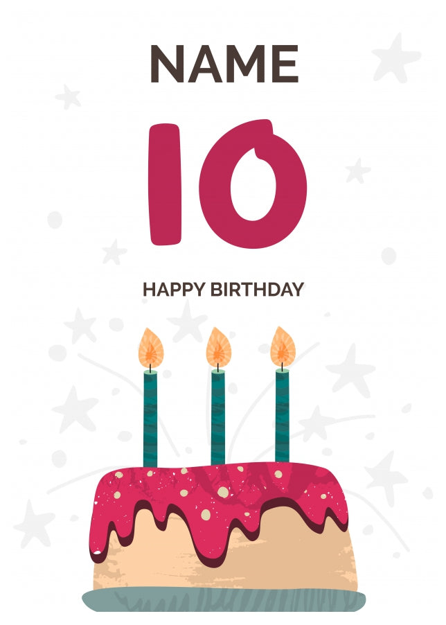 Happy 10th Birthday Card - Fun Birthday Cake Design