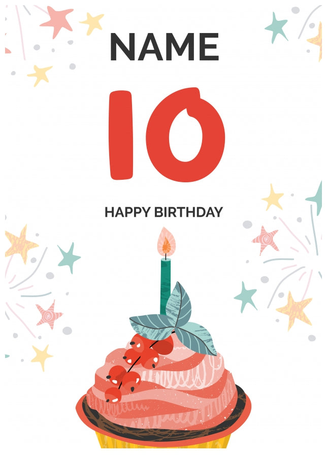 Happy 10th Birthday Card - Fun Cupcake Design