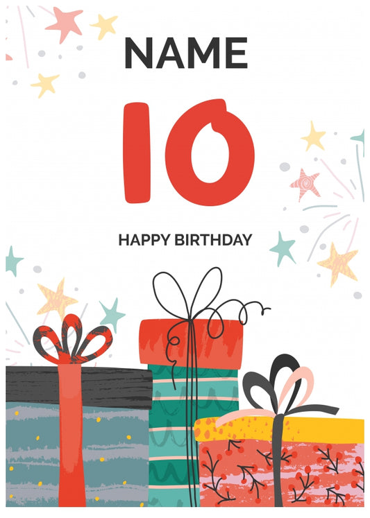 Happy 10th Birthday Card - Fun Presents Design