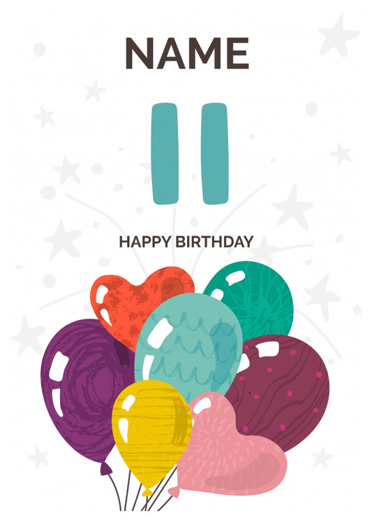 Happy 11th Birthday Card - Fun Balloons Design