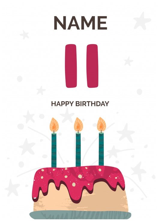 Happy 11th Birthday Card - Fun Birthday Cake Design