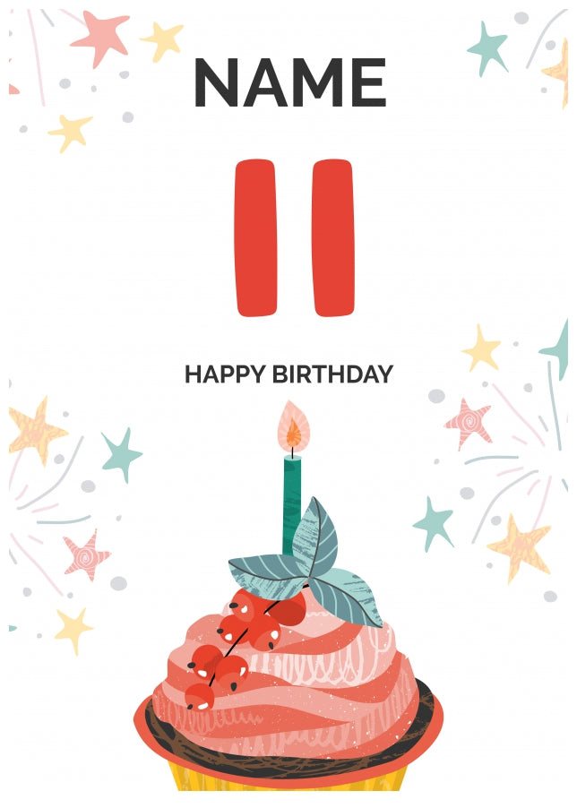 Happy 11th Birthday Card - Fun Cupcake Design