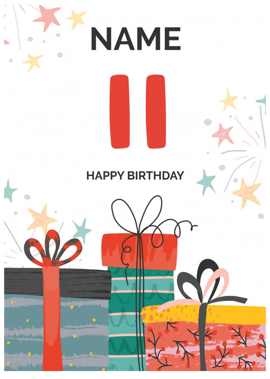 Happy 11th Birthday Card - Fun Presents Design