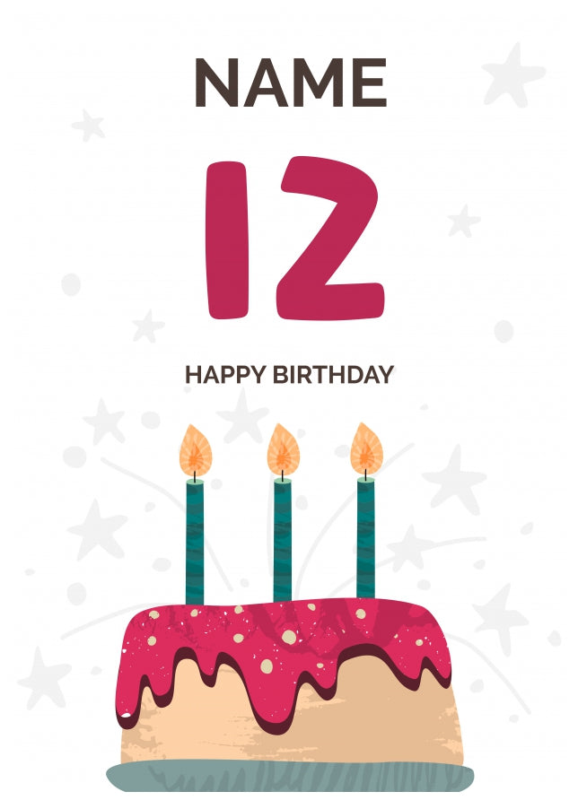 Happy 12th Birthday Card - Fun Birthday Cake Design