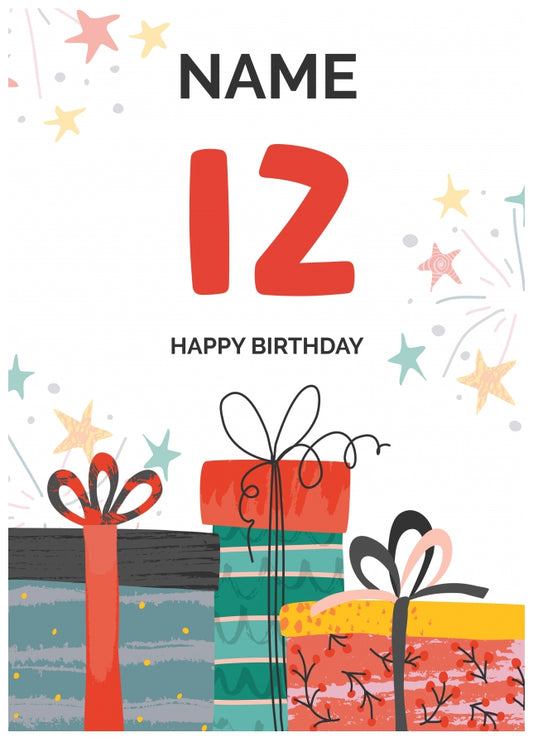 Happy 12th Birthday Card - Fun Presents Design