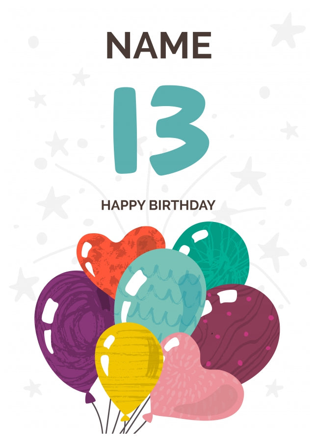 Happy 13th Birthday Card - Fun Balloons Design