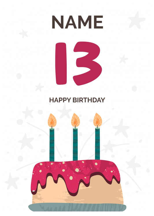 Happy 13th Birthday Card - Fun Birthday Cake Design