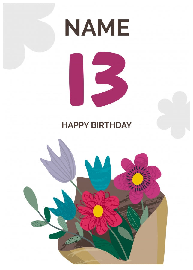 Happy 13th Birthday Card - Bouquet of Flowers