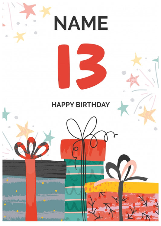 Happy 13th Birthday Card - Fun Presents Design