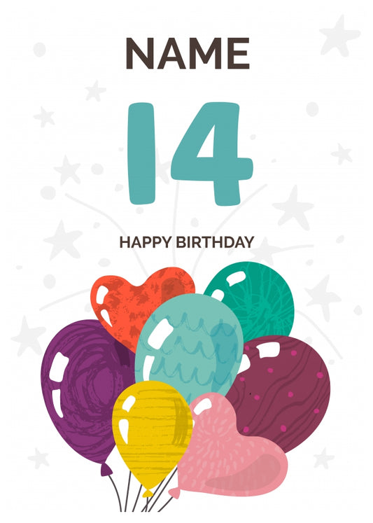 Happy 14th Birthday Card - Fun Balloons Design